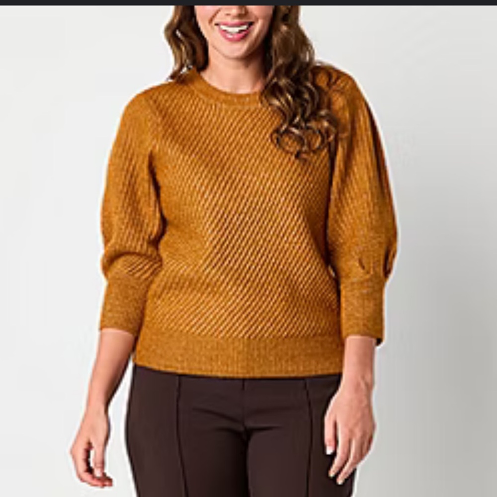 NEW with tag! Size XXL. Liz Claiborne Brown Crew Neck Sweater with Textured Knit